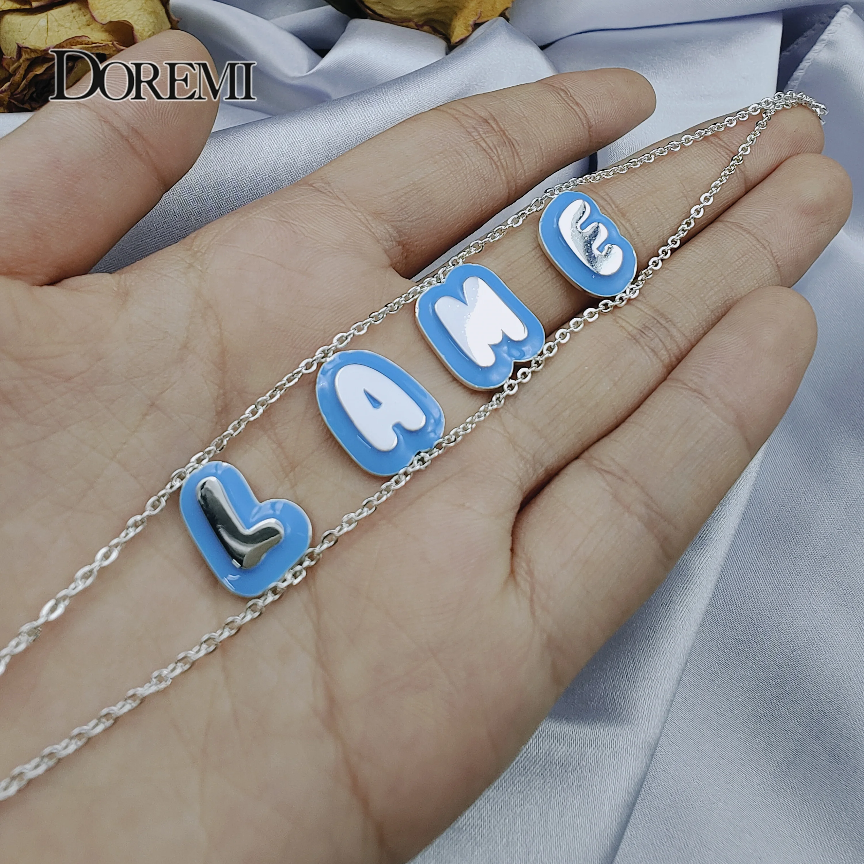 New Double Chain Bubble Name Bracelet Enamel Numbers Letter Name Stainless Bracelet Female Personality Custom Jewelry