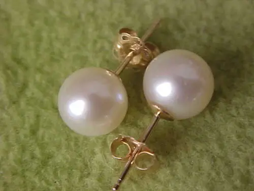 

free shipping HOT AAA 8-9MM NATURAL SOUTH SEA WHITE PEARL EARRINGS 14k/20 GOLD MARKED