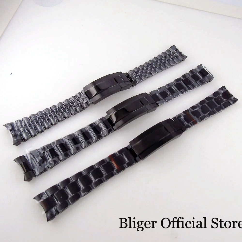 BLIGER Nologo Middle Polish Black PVD Plated Steel Band Bracelet 20MM Width Lug Glide Lock  Clasp