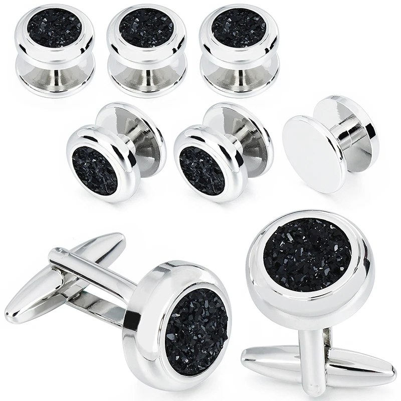 HAWSON Shinny Cufflinks Tuxedo Studs Set for Men's Dress Shirt - Best Gifts for Wedding Formal Event Multicolor Available