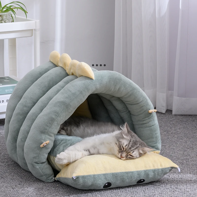 2 In1 Dinosaur Pet Dog House Foldable Cat for Small Dogs Bed Winter Warm Puppy Pads Sofa Removable Sleeping Kennel Nest Products