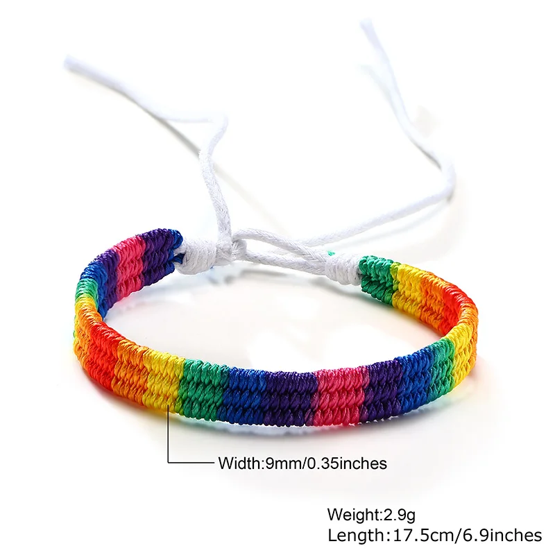 Friendship Rainbow Bracelet Tie-on Adjustable Macrame Woven Braided String Gay Lesbian Trans Asexual Non Binary