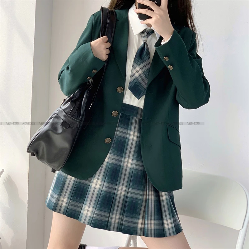 2024 moda primavera autunno JK uniforme giacca tre bottoni giacca stile College studentessa vestito maniche lunghe verde