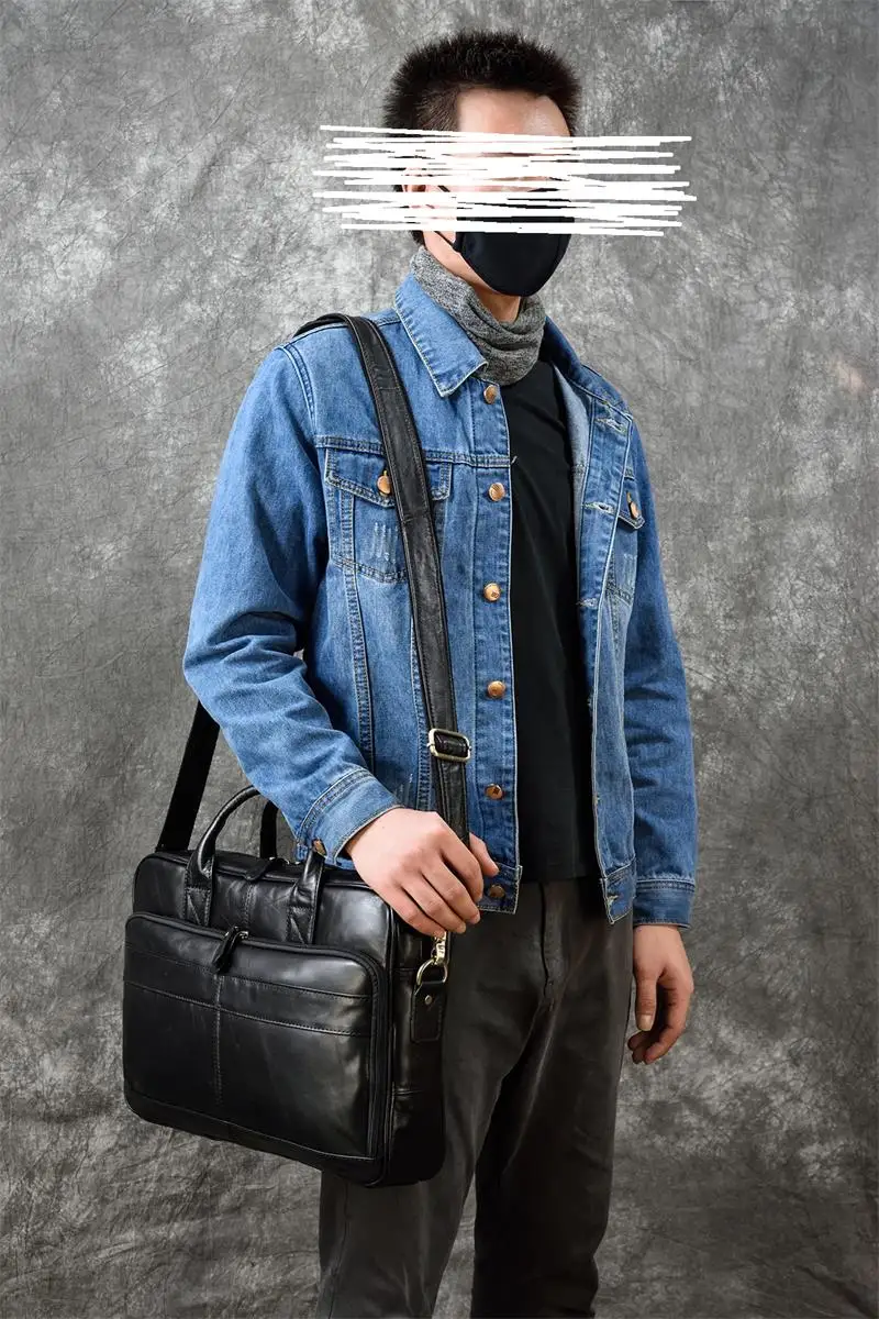 Men Briefcase Genuine Leather Laptop Bag 14 15.6" PC Doctor Lawyer Computer Bag Cowhide Male Briefcase Leather Men Business Bag
