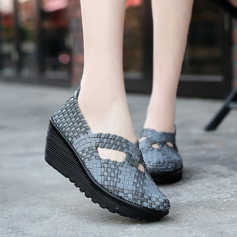 New spring women platform shoes women slip on casual hand made breathable woven shoes wedge sandals shoes women footwear shoes