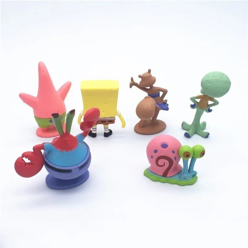 6 pz/set Kawaii Patrick Star spugne Bobs PVC modello Action Figure bambole cartone animato spugna Bobs Bobs giocattoli classici per bambini natale