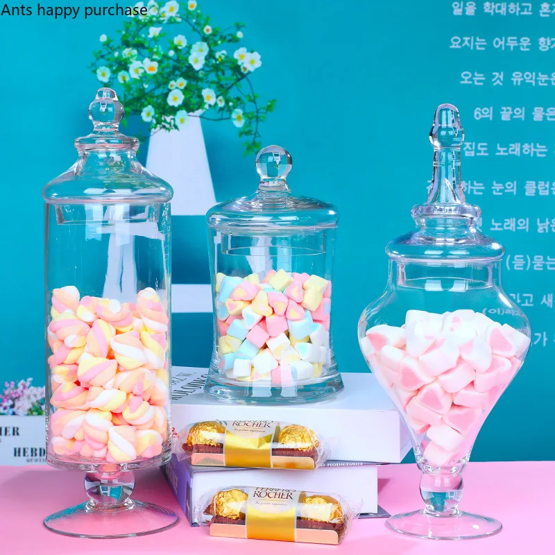 

European Style Transparent Glass Food Candy Jar with Lid Decoration Household Glass Storage Jar Wedding Arrangement Decoration