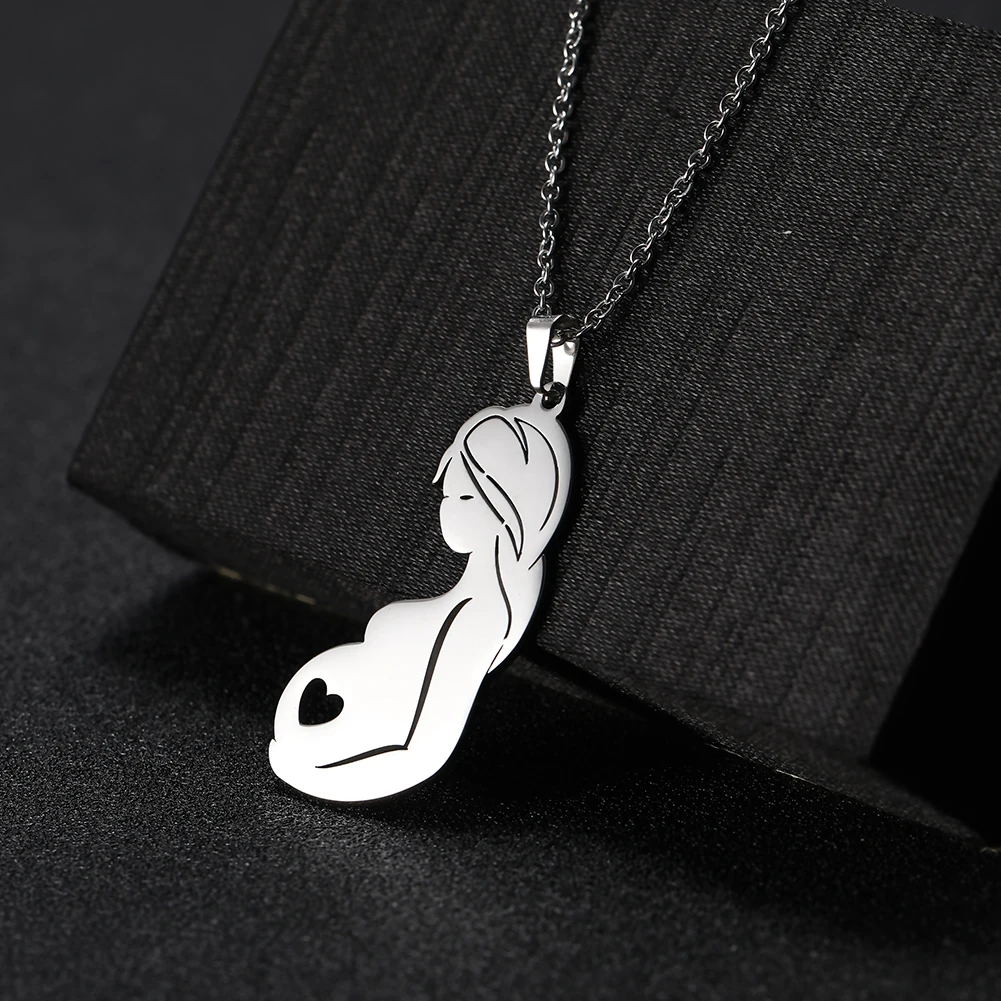 

COOLTIME Family Pregnant Mother Pendant Necklace Stainless Steel Dad Mom Kids Baby Necklace Mother Jewelry Gift New in