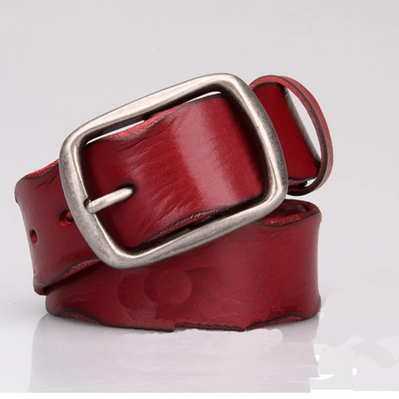 Male Real Genuine Cowhide Metal Pin Buckle Mens Belt Waistband Real Genuine Leather Punk Jeans Cowskin Grils Simple Belts