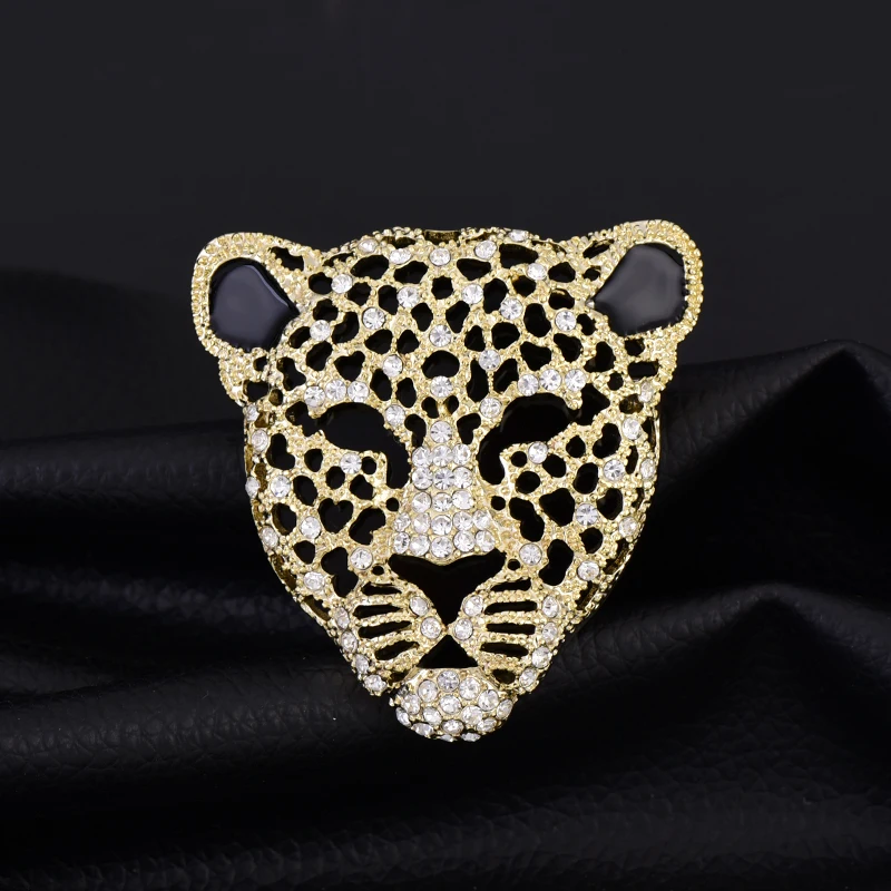 Full Rhinestone Panther Head Brooch Retro Hollow Men's Suit Animal Corsage Women Sweater Pin Brooches