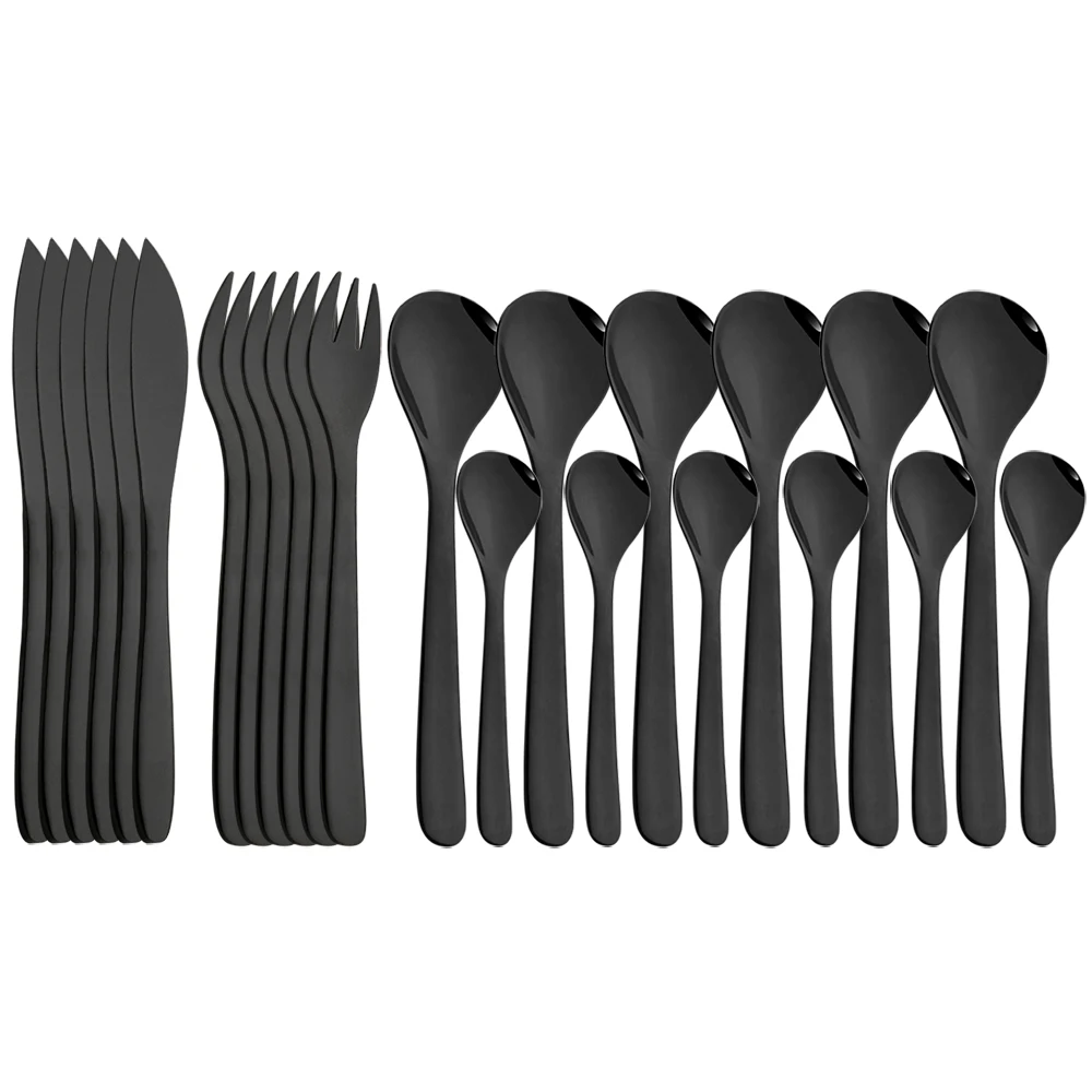 24pcs Black Cutlery Set 304 Stainless Steel Dinnerware Set Western Knives Fork Coffee Tea Spoons Flatware Kitchen Tableware