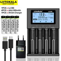 LiitoKala Lii-M4 18650 li-ion battery Smart Charger Test capacity + 4pcs AAA 1.2V NiMH 900mAh Rechargeable batteries 5V 2A plug