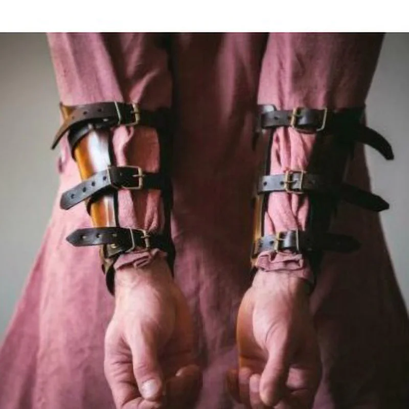 Guanti da armatura in pelle medievale polsini larghi bracciale per uomo Steampunk Warrior Gauntlet Cosplay cavalieri rinascimentali polsino templare