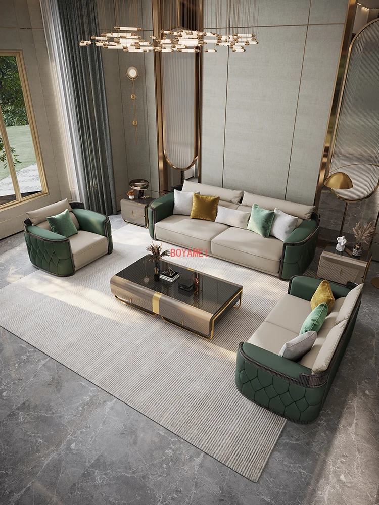 American  sofa living room combination postmodern large family Italian luxury high-end villa first floor cowhide sofa