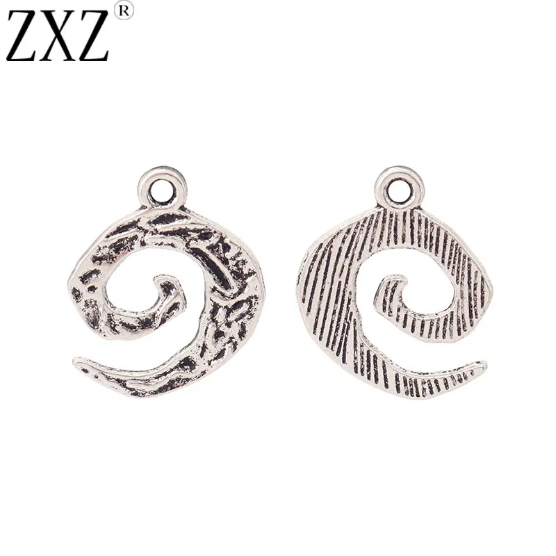 ZXZ 20pcs Tibetan Silver Hammered Swirl Spiral Charms Pendants Beads for Necklace Bracelet Jewelry Making Findings 21x17mm