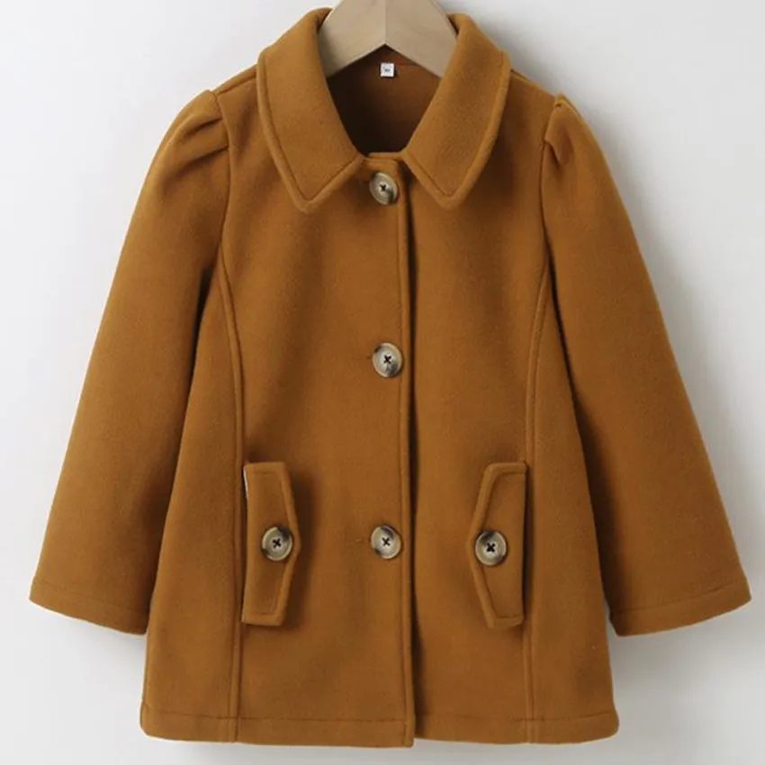 

Baby Girl Woolen Coat Winter Lapel Design single Breasted Loose Autumn warm outwear