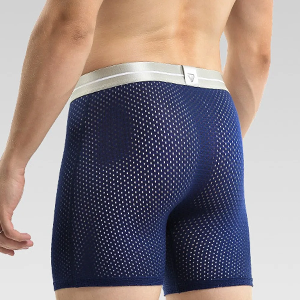 Men Lengthen Seamless Mesh Shortss Bulge Pouch Briefs Super Elastic Underwear Workout Fitness Swim Underpants