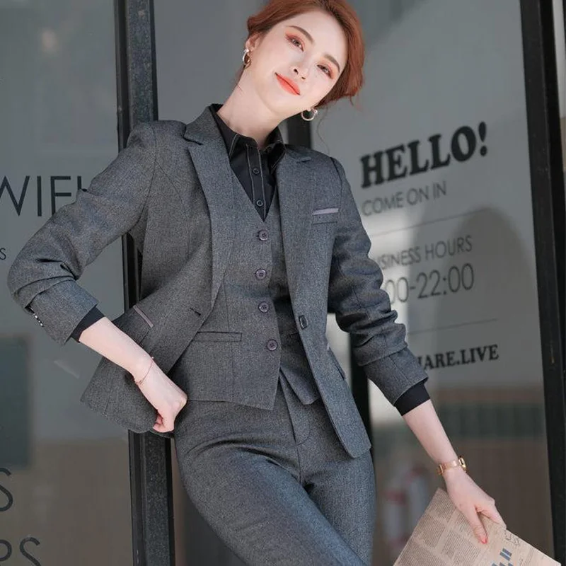 Lenshin 3 Pieces Business Suit Women Quality Office Ladies Work Wear Pant Suits Formal Female Blazer Jacket Vest Trousers Set