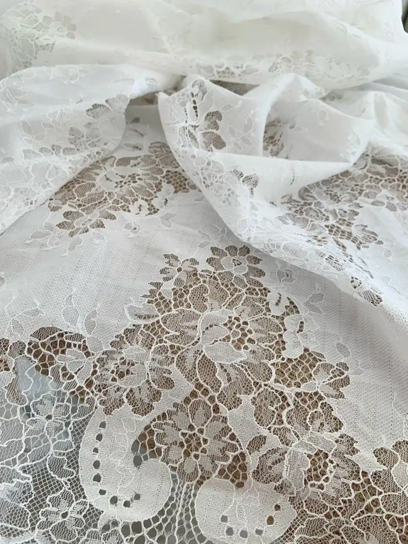 

3 yards Chantilly Lace Fabric With Florals Franch Eyelash Bridal Lace Fabric Wedding Fabric Headband Fabric 59" width