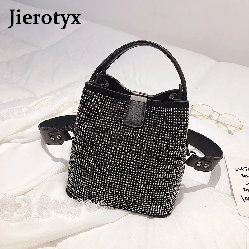 JIEEOTYX Diamonds Women Bucket Bag Famous Brand Designer Female Handbags Quality Pu Leather Shoulder Bags Lady Small Crossbody