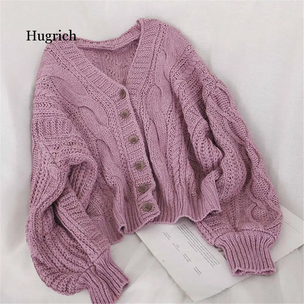 Women Sweater Spring Autumn V-Neck Long Sleeve Black Short Knitted Jacket Solid Simple Warm Cardigan Femme  Jumper