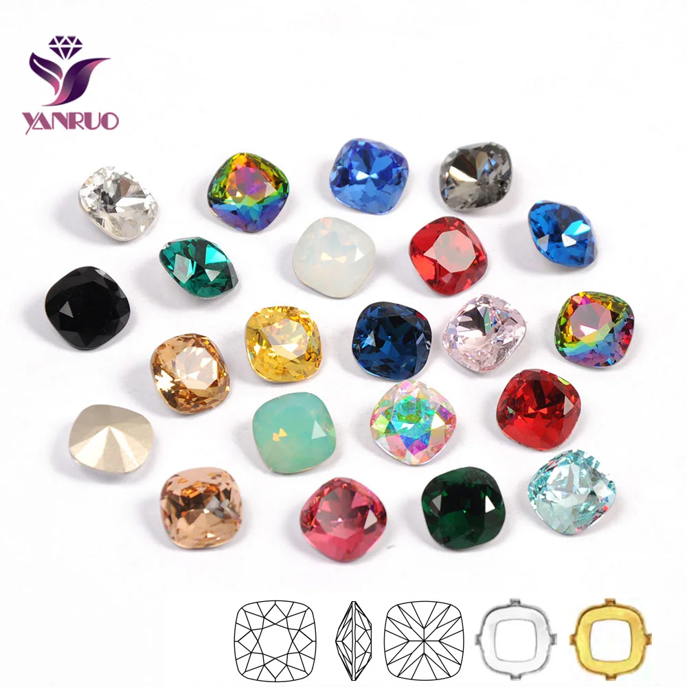 

YANRUO 4470 Cushion Cut Colors Fancy Rhinestones Sewn Crystals for Needlework Wedding Dress Applications Diamond Stones