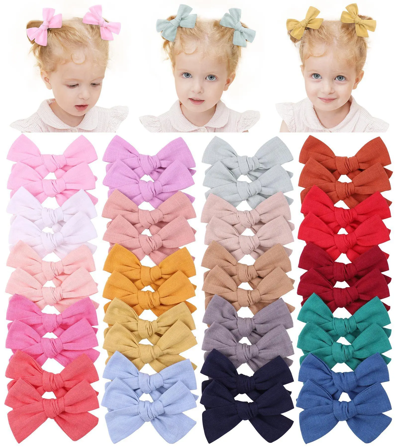 

2pc/lot 3.8" Baby Solid Cotton Hair Bows Hair Clips Girls Kids Linen Bowknot Hair Clips Hairpins Children Hairgrips Headwear