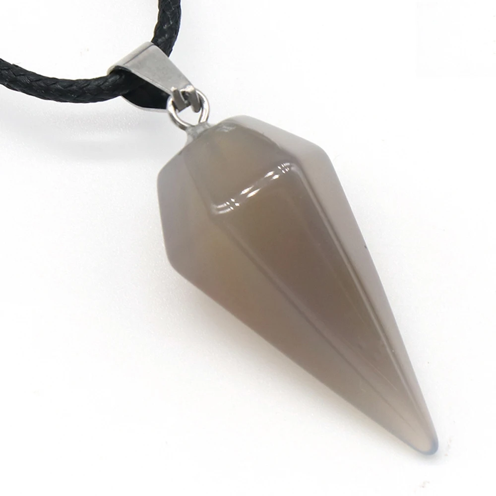 Natural Stone Pendant Necklace Faceted Cone Amethysts Rose Quartzs for Women Fashion Necklace Jewelry Party Gifts