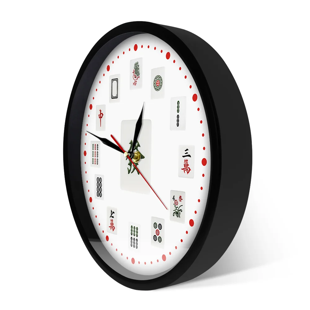 Mahjong Art Decorative Wall Clock Chinese Mahjong Tiles Modern Printed Acrylic Wall Watch Tournaments Party Game Room Decoration
