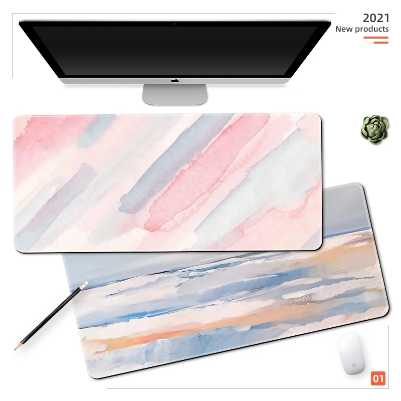 Diy watercolor mouse pad grande xxl teclado almofada 90*40cm oversized simples gaming pad costura tapete de mesa de borracha antiderrapante