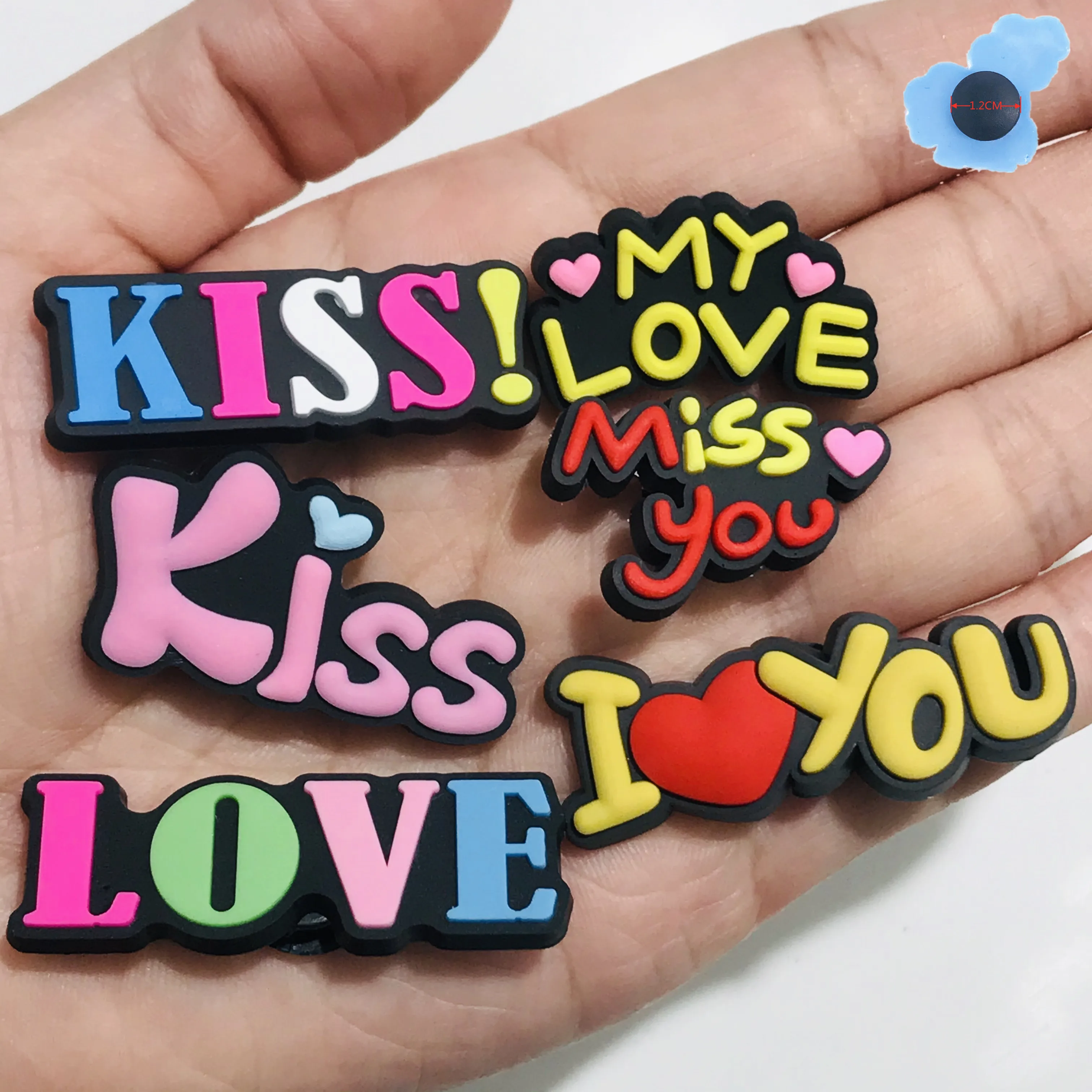 1Pcs Kiss Love You Miss English Letters Alphabet PVC Shoe Charms Shoe Accessories Decoration Diy   Kids X-Mas Party Gift