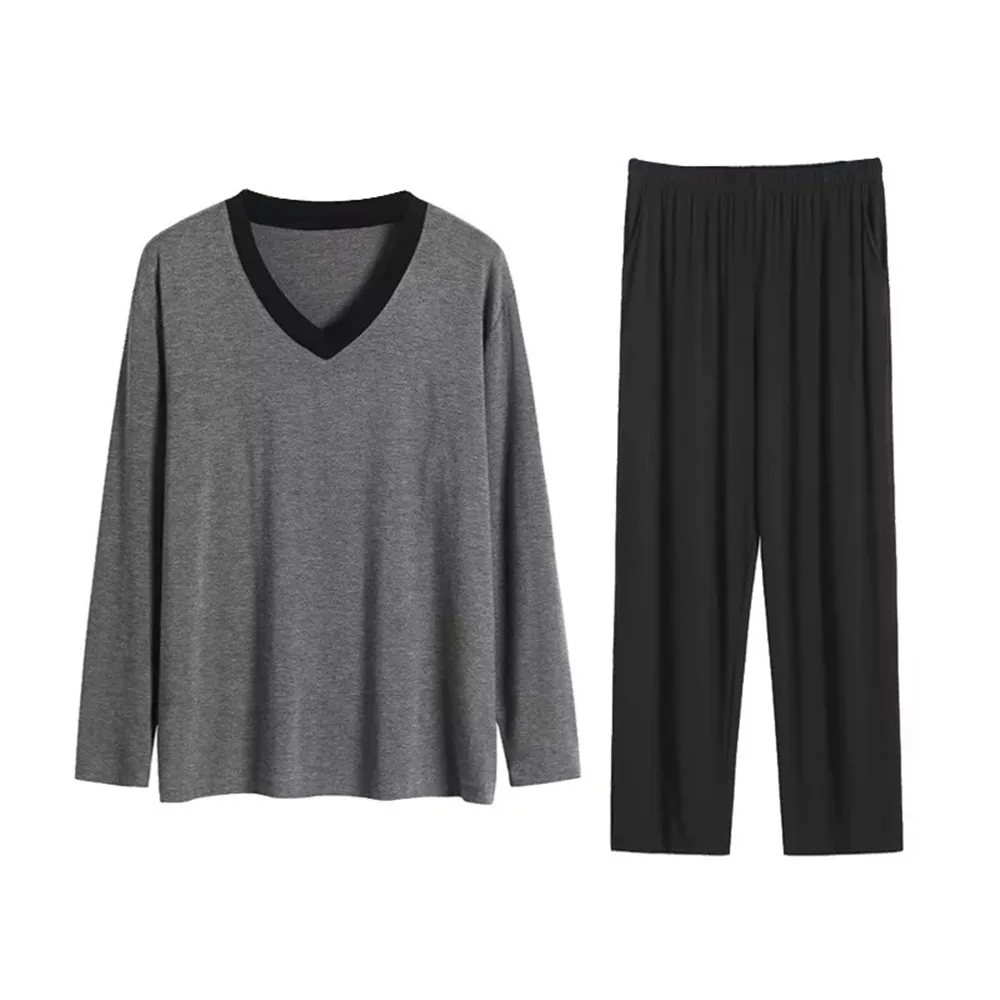 Conjunto de pijama de algodón de manga larga para hombre, ropa de dormir con pantalón largo, traje de pijama de dos piezas, ropa de casa