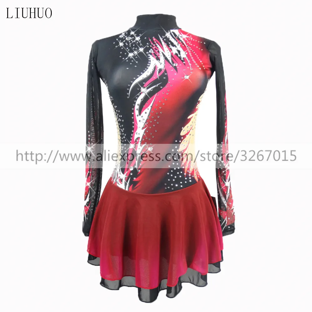 

LIU HUO Kids Women's Girls' Figure Ice Skating Dress Ballet Dance Stage Performance Competition Costumes Red Black