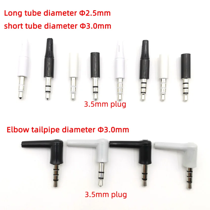 10pcs/lot 3.5mm Stereo Headset Plug Jack Outlet 3 4 Pole 90 degree elbow 3.5 AUX Audio Plug Jack Adaptor Connector Tail 2.5 3mm