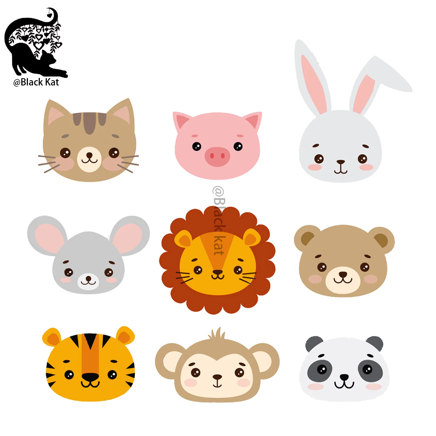 9Pcs Lovely Animals Face Set Cutting Dies Rabbit Lion Monkey Panda Tiger Cat DIY Scrapbook Metal Stencil For Gift Card