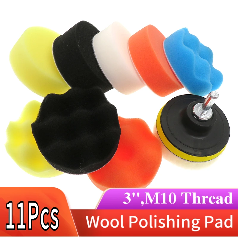 

3 Inch 10Pcs/Set Car Polishing Pads Kit Clean Sponge Waxing Buffing Pad M10 Thread Wool Ball Auto Backer Pad Car Repair Care