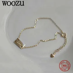 WOOZU Minimalist Letter Love Square Charm Bracelet Women 925 Sterling Silver French 14k Gold Plated Hip Hop Rock Bangle Jewelry