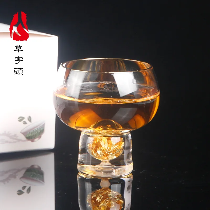 

Anti scald and heat resistant tea cup household gift Kung Fu tea set hammer pattern drawing golden edge tea bowl