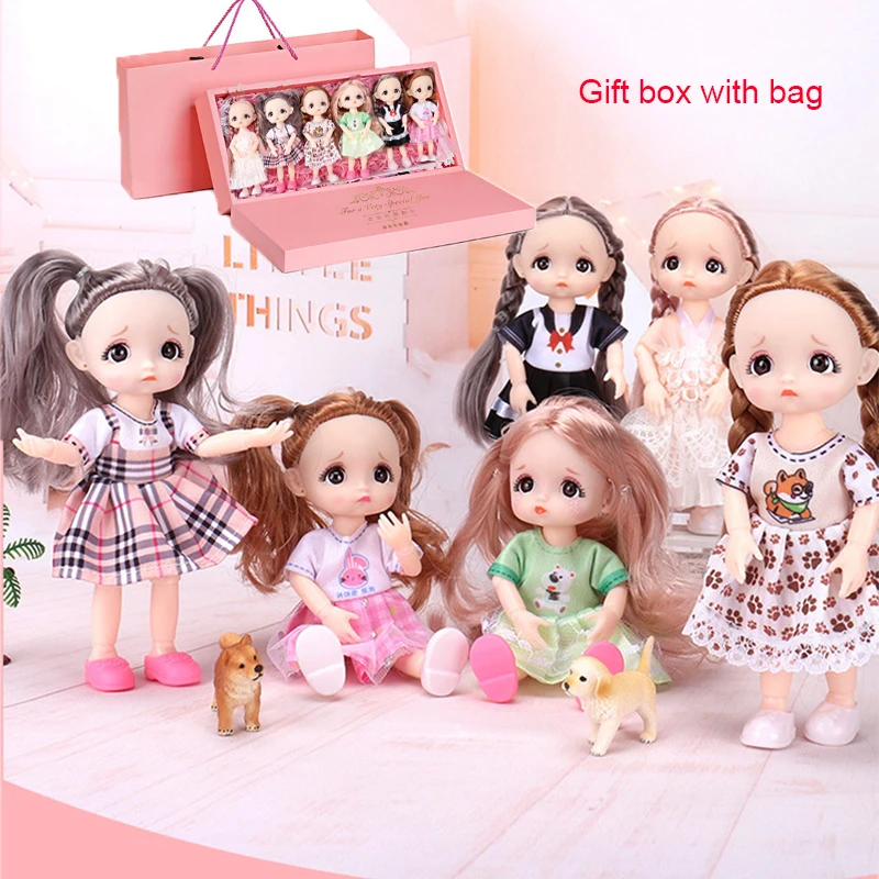 6pcs/set 17cm BJD Doll 13 Movable Jointed Gift Box Dolls Toys Mini Smile Face Baby Doll DIY Makeup bjd Dolls Toy for Girls Gift