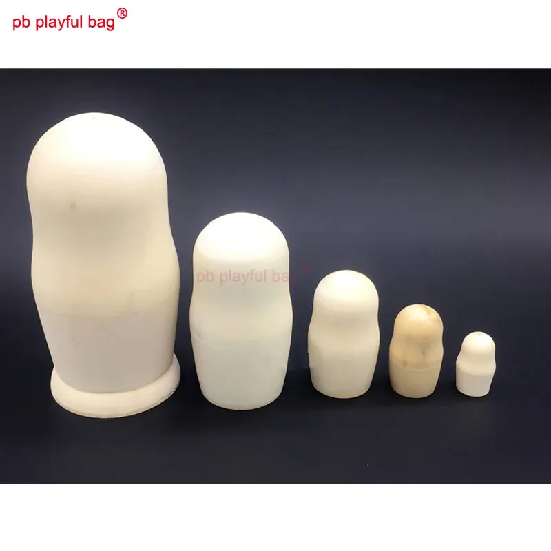 

PB Playful bag Five layers DIY plain embryo white embryo graffiti Russian dolls toy set birthday gift novelty wooden crafts HG99