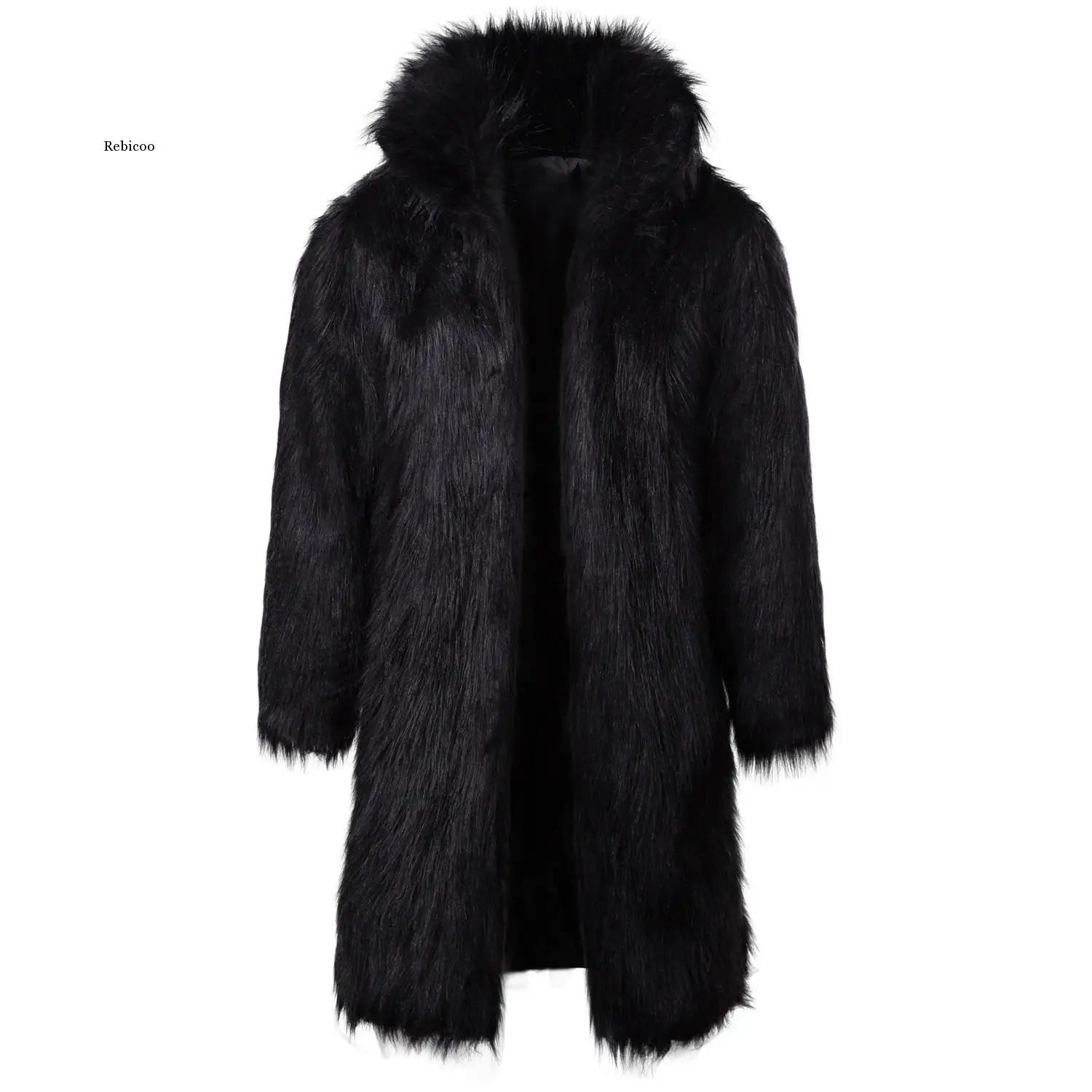 

Winter Men Coat Jackets European American Male Faux Fur Black White Long Hooded Jacket Full Sleeve Loose Casual Solid Color