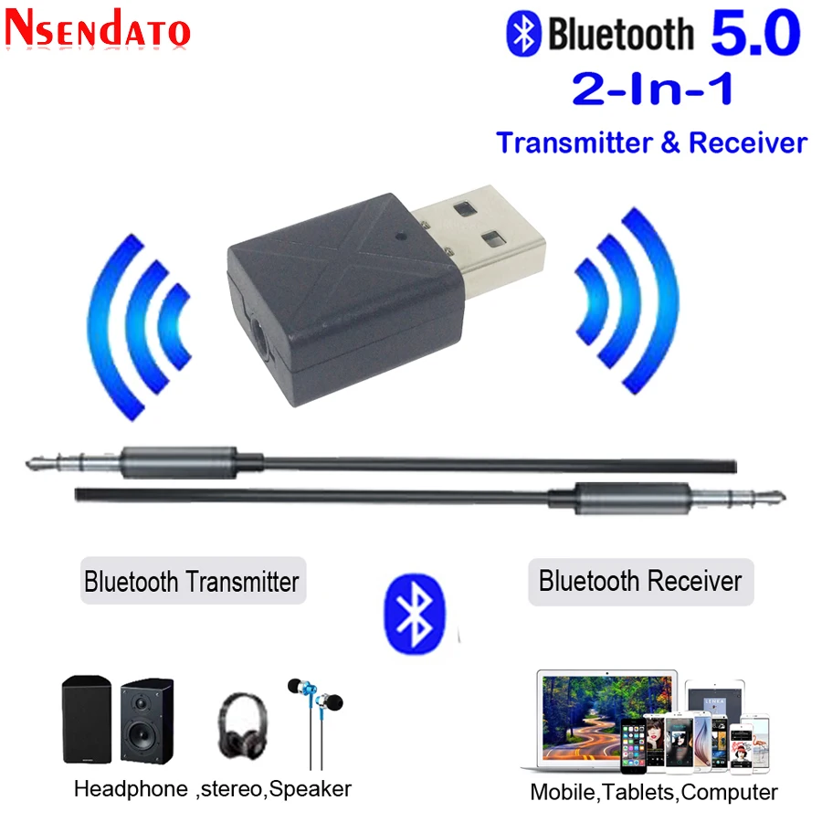 جهاز إرسال واستقبال صوتي لاسلكي ، بلوتوث 5.0 ، USB صغير 3.5 مللي متر ، 2 في 1 ، محول مقاوم ستيريو ، للتلفزيون ، الكمبيوتر ، السيارة ، AUX