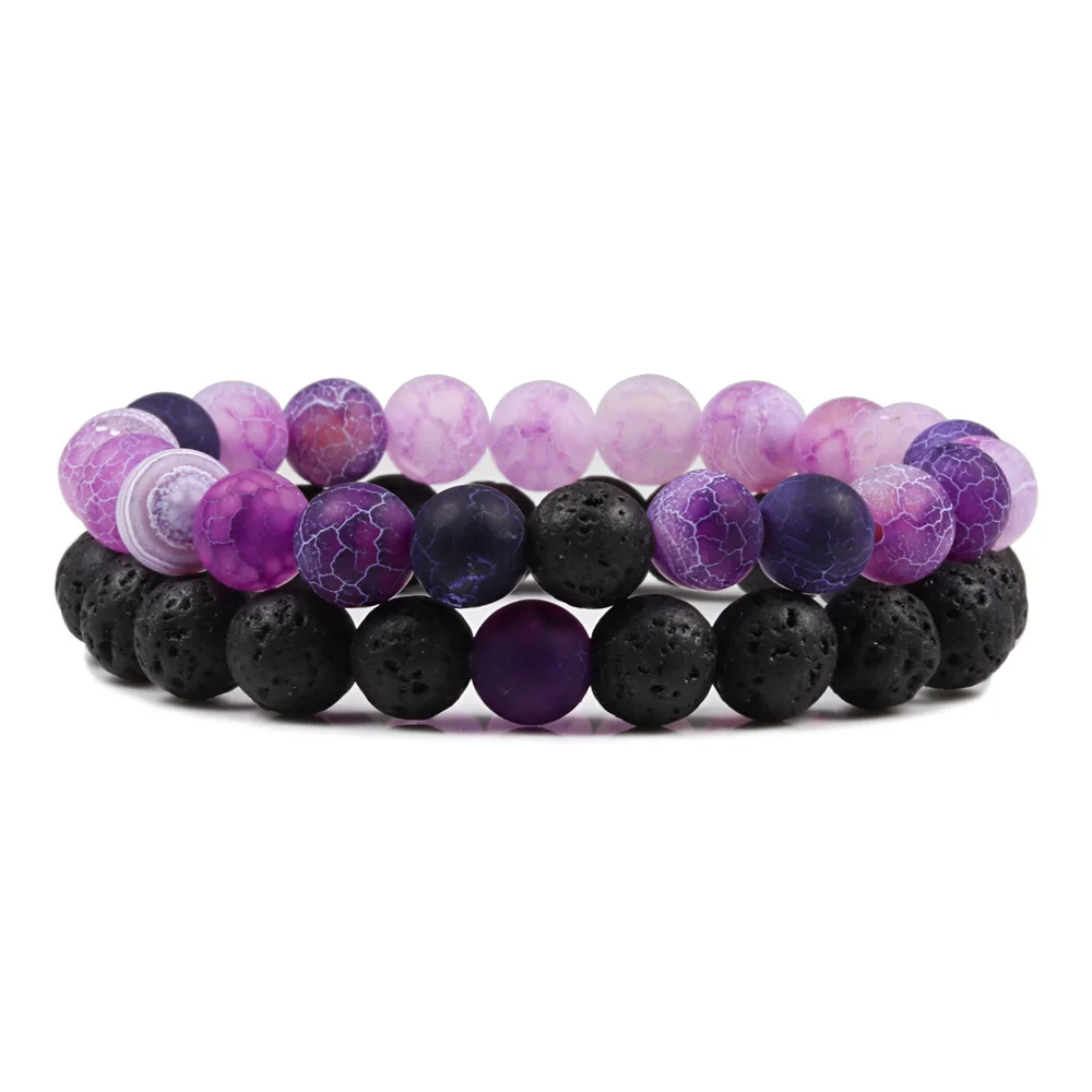 1-2PCS Natural Lava Stone Beaded Bracelets Set