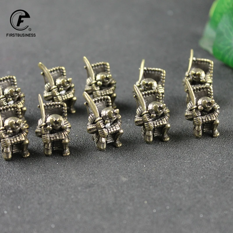 Brass Japanese Samurai Miniatures Figurines Knife Bead Handmade Woven Lanyard DIY Keychain Pendant Jewelry EDC Paracord Hangings