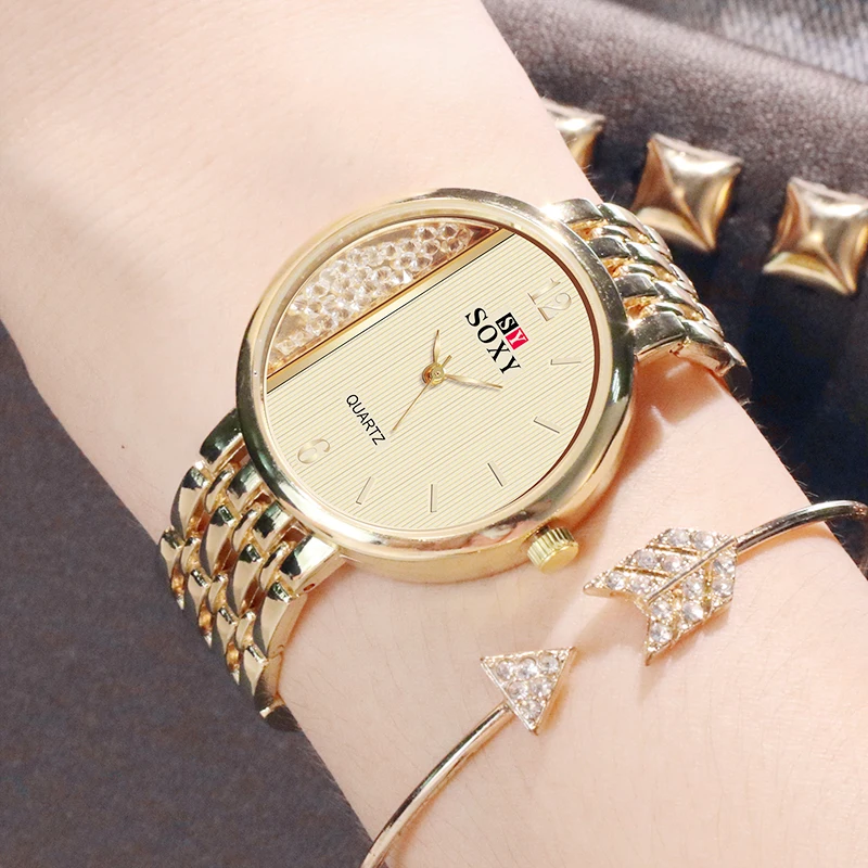 Women Watch Luxury Brand New Relojes Fashion Quartz Watch Rhinestone Gold Lady\'s Wrist Watches Stainless Steel Women Watch donna