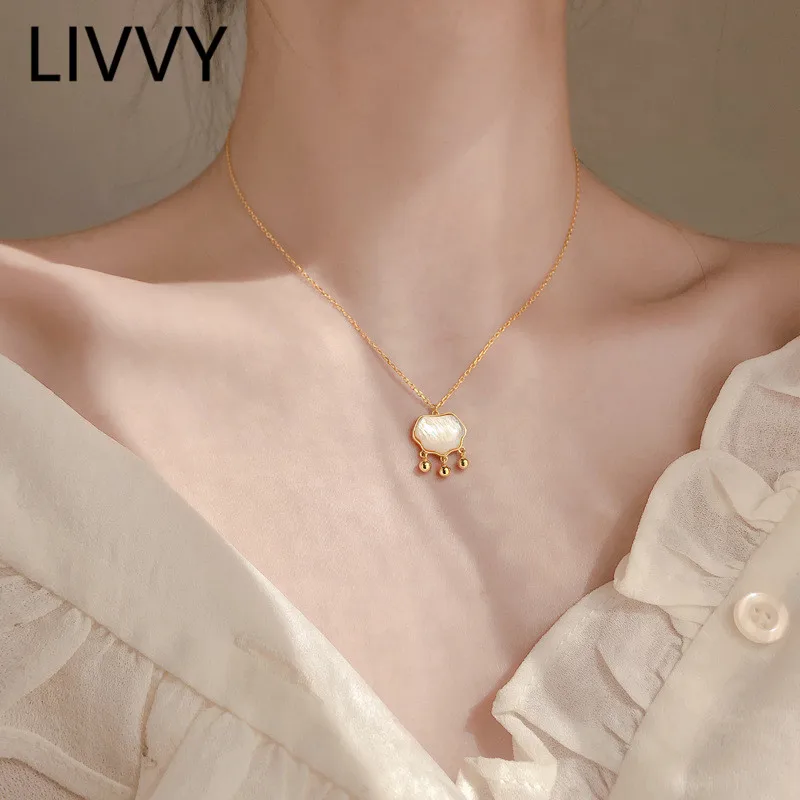 LIVVY Minimalist  Silver Color Necklace For Women Children Longevity Lock Necklace Fashion Party Jewelry  Neck Accessories