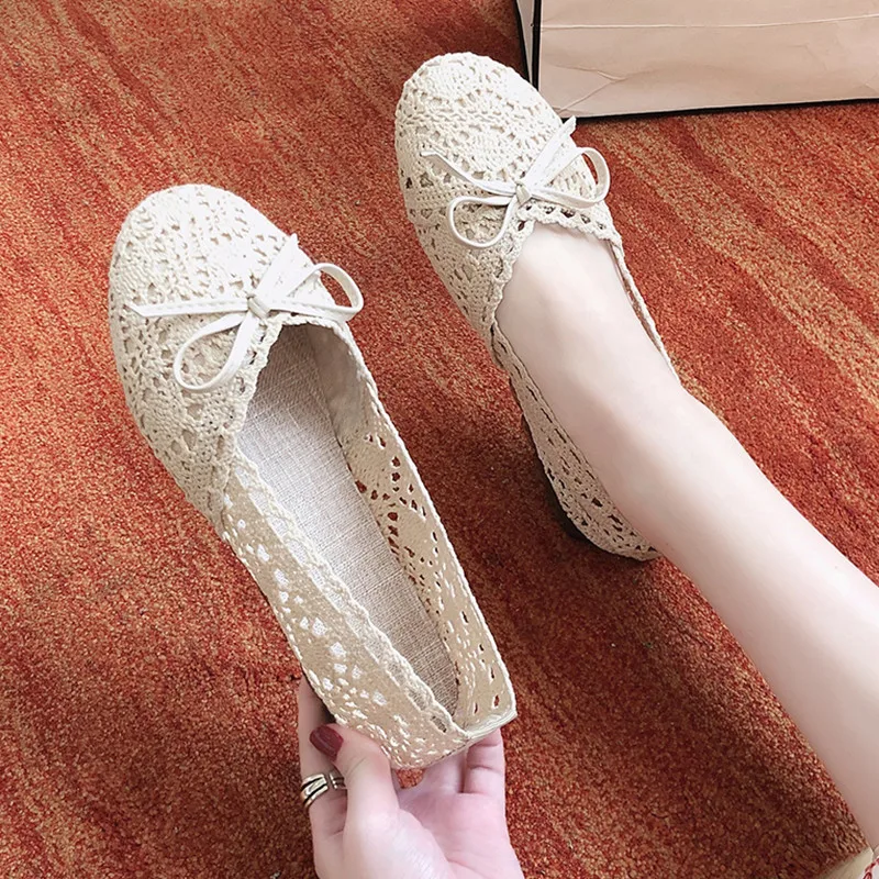 2024 Summer Women\'s Ballet Flats Shoes Woman Hollow Outs Lace Fisherman Shoes Female Lazy Loafers Single Shoes Flat Sandals shoe