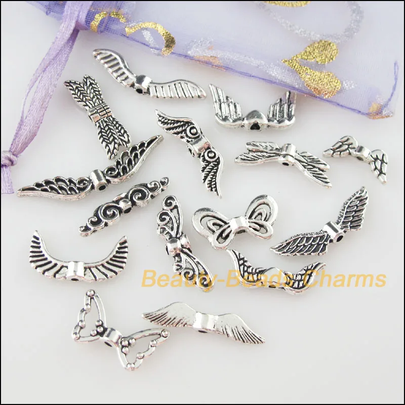 30Pcs Mixed Tibetan Silver Color Wings Charms Pendants For Jewelry Craft DIY