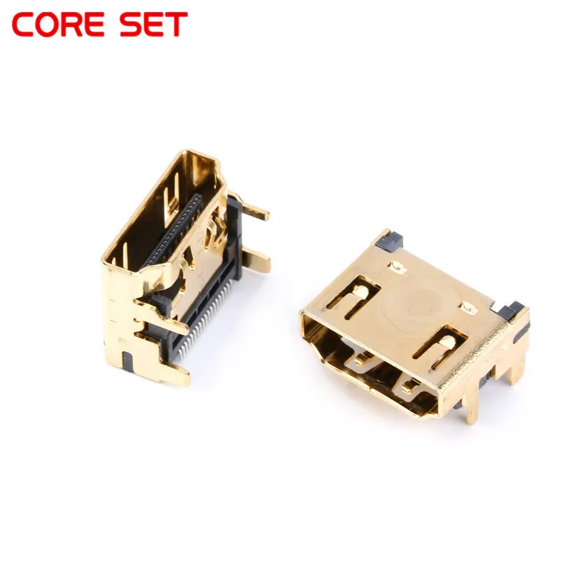 10 sztuk/5 sztuk HDMI kompatybilne żeńskie gniazdo/złącze wtykowe 19PIN 19 P kątowy SMT SMD 90 stopni pozłacane HD 19 PIN