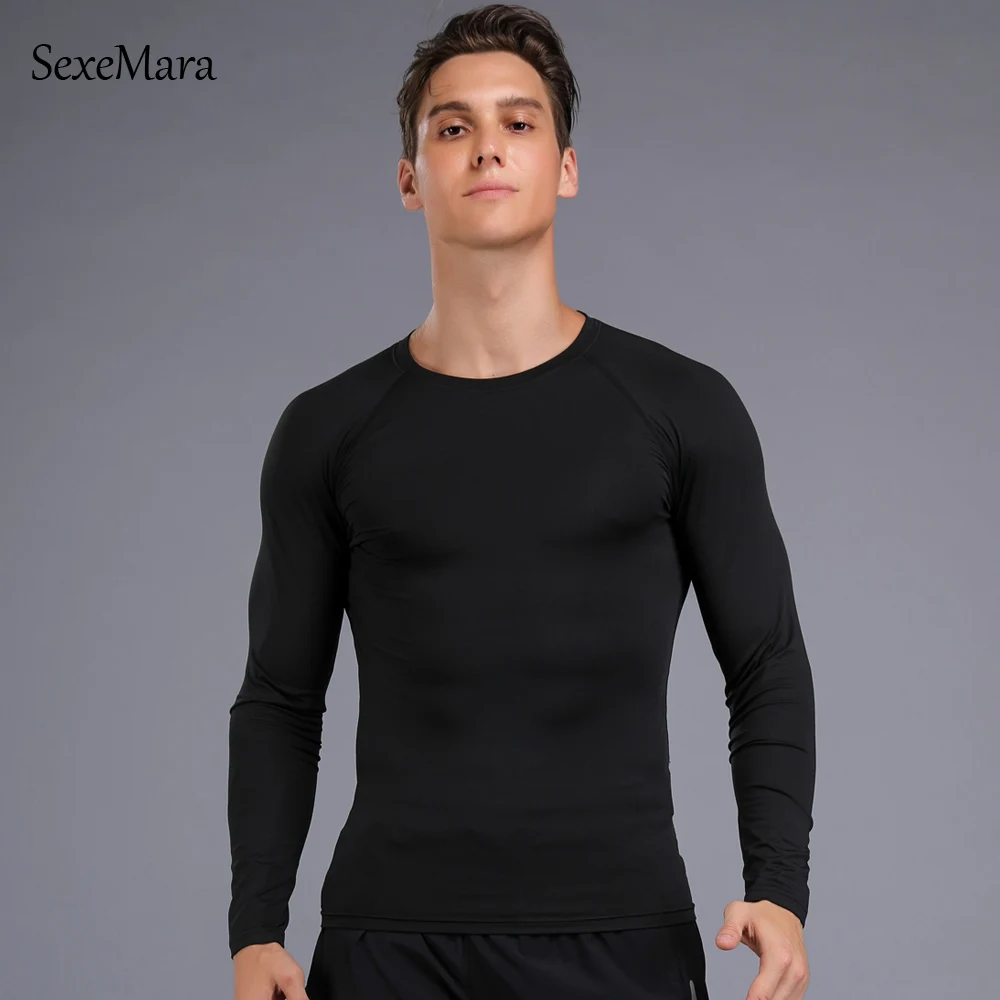 Quick Dry Slim Fit Tees Men Printed T-Shirts Compression Shirt Tops Bodybuilding Fitness O-Neck Long Sleeve Male T Shirt